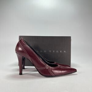 Richard Tyler Burgundy Leather Contrast Stitch Pointed Toe Pumps Women's Sz 7 M